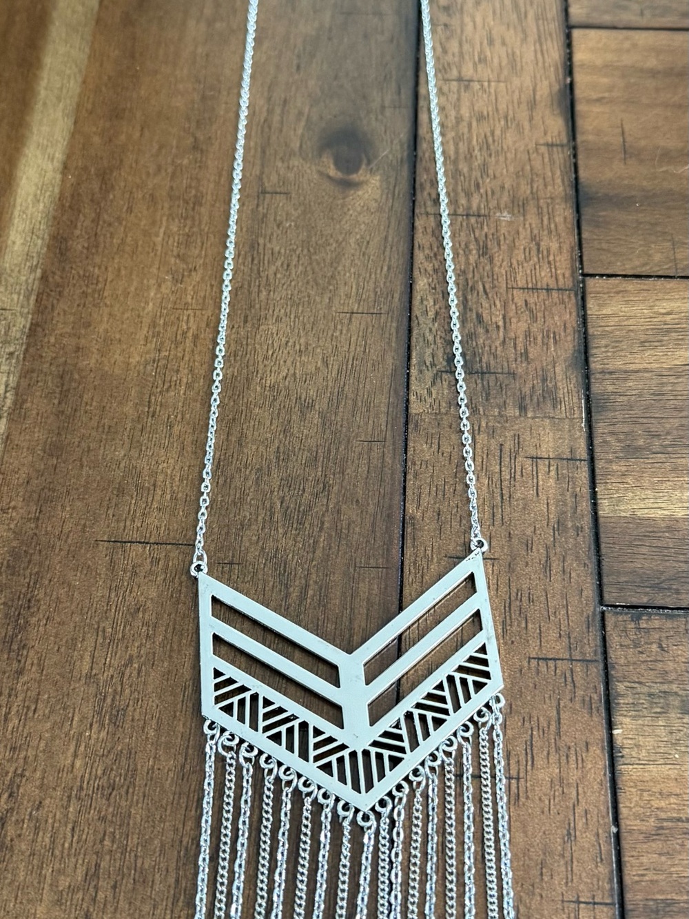 paparazzi Silver Geometric Fringe Chevron Necklace